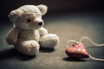 Teddy bear toy with love heart. Ai generated