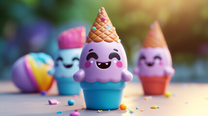 happy squishy summer ice cream 3D cartoon