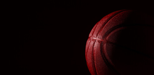 Closeup detail of basketball ball texture background. Horizontal sport theme poster, greeting cards, headers, website and app