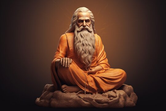 Happy guru purnima. The day on which the first guru was born. The feast day of the great sage Vyasa. Traditional Hindu celebration, dedicated to enlightened spiritual masters. Generative AI