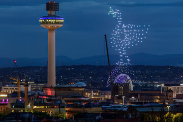 Drone show over the city of Liverpool