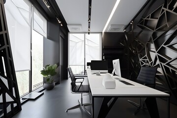 Fototapeta na wymiar Un bureau moderne Design d'intérieur Vue de l'ensemble du bureau, generative ai 