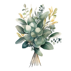 Obraz na płótnie Canvas Watercolor green and golden eucalyptus leaves. Illustration AI Generative.