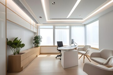 Un bureau moderne Design d'intérieur Vue de l'ensemble du bureau, generative ai
