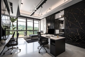 Un bureau moderne Design d'intérieur Vue de l'ensemble du bureau, generative ai
