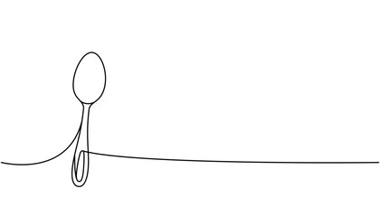 Kitchen spoon one line continuous drawing. Kitchen tools continuous one line illustration. Vector minimalist linear illustration.