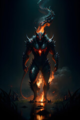 Illustration of dragon in dark environment