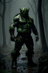 Illustration of orc in horror dark environment