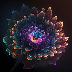 Stunning Intricate Neon Light Flower Design - A Glowing Digital Space Artwork with Abstract 8K HD Background - Perfect as Wallpaper or Graphic Art for Websites and Online Generative AI