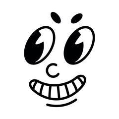 Retro Cartoon Mascot Face with Big Eyes and Smiling Mouth Vector Illustration