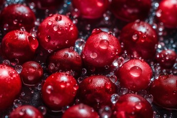 Vibrant Macro Shot of Frozen Cranberries, Healthy and Delicious, Generative AI