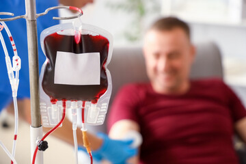 Blood pack for transfusion in clinic, closeup