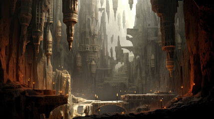 Fototapeta na wymiar Fantasy game city illustration - AI generated image.