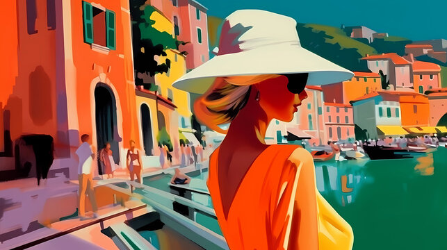 Illustration of beautiful view of Portofino, Italy