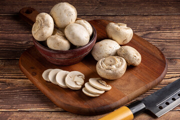 Fresh sliced mushrooms on the table.