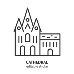 Cathedral building line icon. Christian church outline vector illustration. Editable stroke.