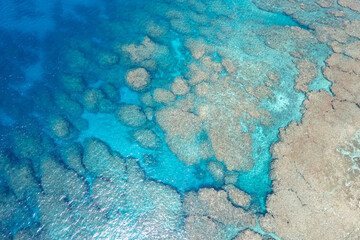 Fototapeta na wymiar 沖縄本島国頭郡国頭村謝敷のビーチをドローンで空撮する風景 Aerial drone view of the beach at Shashiki, Kunigami-son, Kunigami-gun, Okinawa Island 