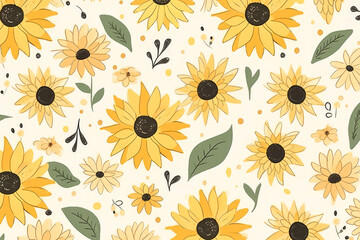 cute doodle rough paint sunflowers background