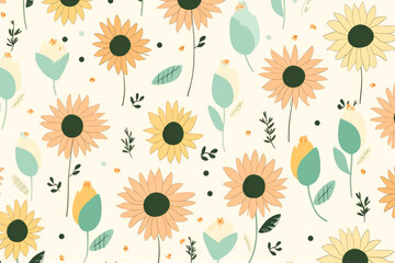 cute doodle rough paint sunflowers background