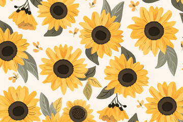 cute doodle rough paint sunflowers background