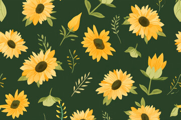 cute doodle rough paint sunflowers background