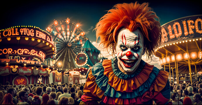 The Haunting Clown Amidst the freak Fairground.