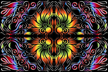 luxurious paper cut design colourful rainbow flowers line art pattern of indonesian culture traditional  batik ethnic dayak for textile or fashion
