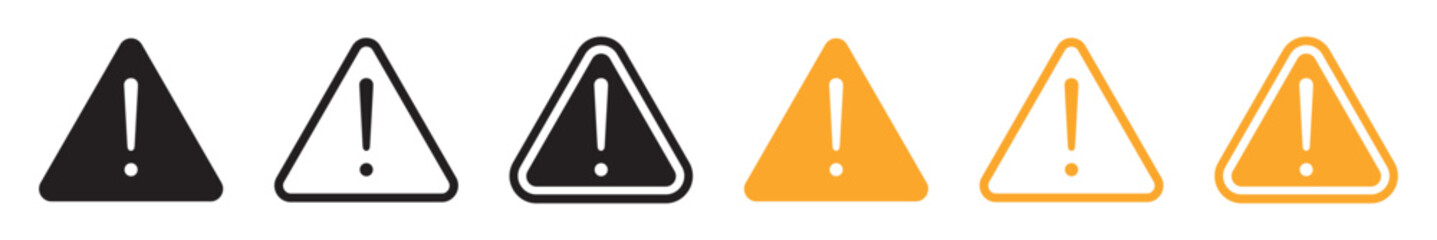Set of caution warning signs. Warning symbols with exclamation mark, fatal error message, danger icons, attention sign. Vector.