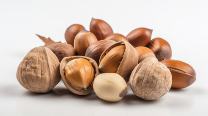 a bunch of nuts on a white background