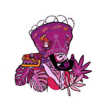 Chinelo, mascara t&radic;&ne;pica de Morelos, Tepoztlan, vestimenta mexicana ilustraci&radic;&ge;n