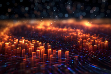 Obraz na płótnie Canvas Abstract quantum computing concept with glowing particles and data streams