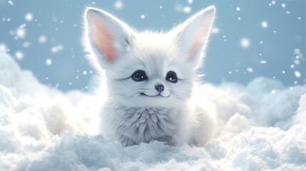 Cute fox with snowfall