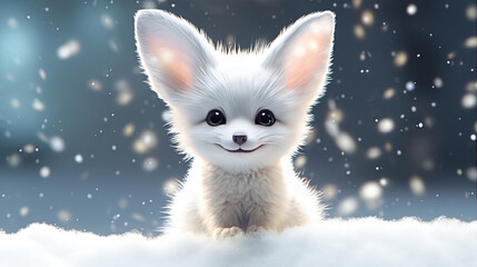 Fototapeta premium Cute fox with snowfall