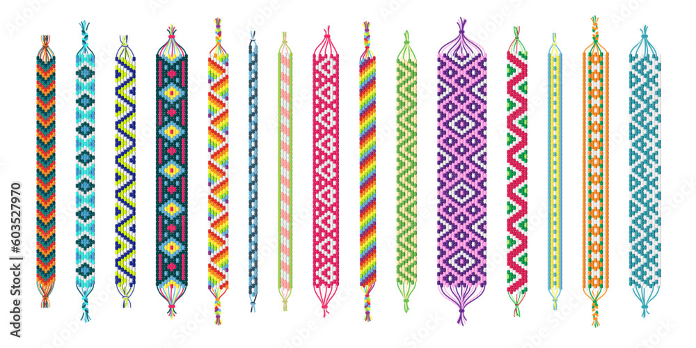 Wall mural Handmade bracelets. Friendship craft hippy bracelet, thread macrame pattern design