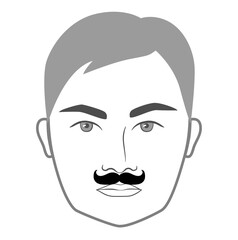 Petite Handlebar mustache Beard style men face illustration Facial hair. Vector grey black portrait male Fashion template flat barber set. Stylish hairstyle isolated outline on white background.