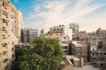 View of a busy street in the Agouza district of downtown Cairo in Cairo, Egypt