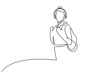 young girl woman headphones backpack happy posing line art