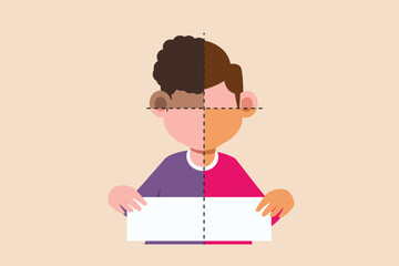 Happy boy playing with toy. Educational games kids concept. Flat vector illustration isolated.