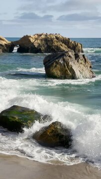 Waves crashing at Arch Shore in Laguna Beach