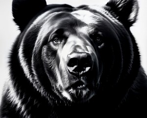 Bear Gaze, Greyscale, Mouth Open, Face Centered, Furry, White Background