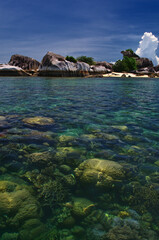 Beautiful Island with Clear Water, Stones and amazing clouds