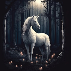 Fototapeta na wymiar Unicornio en el bosque