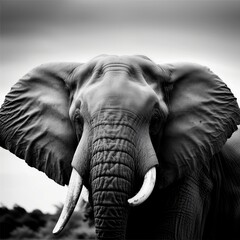 elephant face, gray background, good lighting, folded ivory, old, Generative AI