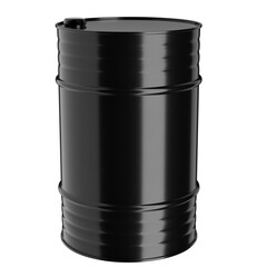 Fuel barrel. Barrel with oil. Black metal barrel isolated.