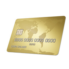 Gold bank card isolated..