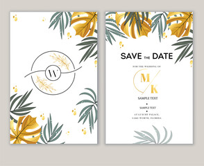 Fototapeta na wymiar wedding card template elegant classic leaves bright design