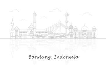 Fototapeta na wymiar Outline Skyline panorama of city of Bandung, Indonesia - vector illustration