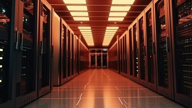 Concept of cloud computing, cloud storage and Connection network in servers data center room storage systems 3D rendering