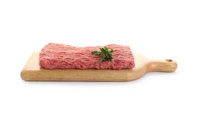 Raw fresh minced meat with parsley isolated on white