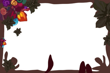 colorful retro frame with flowers illustration, background with transparency, copy space